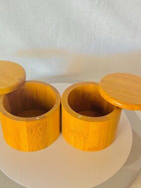 Set 2 Totally Bamboo Spice Container Magnetic Swivel Lid Salt Spices Herbs